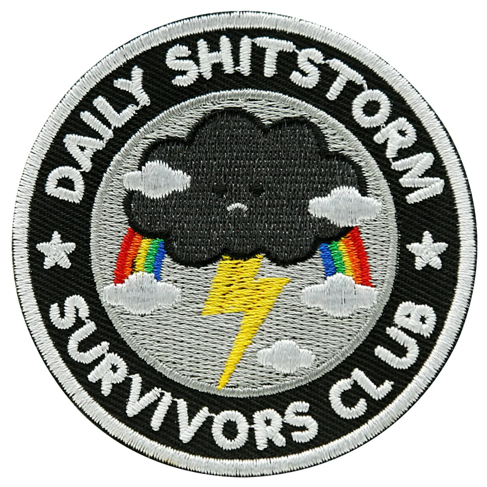1 Count DAILY SHITSTORM SURVIVORS CLUB Funny Cartoon Cloud Patch, Embroidered Meme Iron on Patches, Cute Morale Patch for Backpacks, Dog Harnesses, Vests, Hats, Helmets, Gym Bags, Embroidery