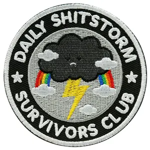 1 Count DAILY SHITSTORM SURVIVORS CLUB Funny Cartoon Cloud Patch, Embroidered Meme Iron on Patches, Cute Morale Patch for Backpacks, Dog Harnesses, Vests, Hats, Helmets, Gym Bags