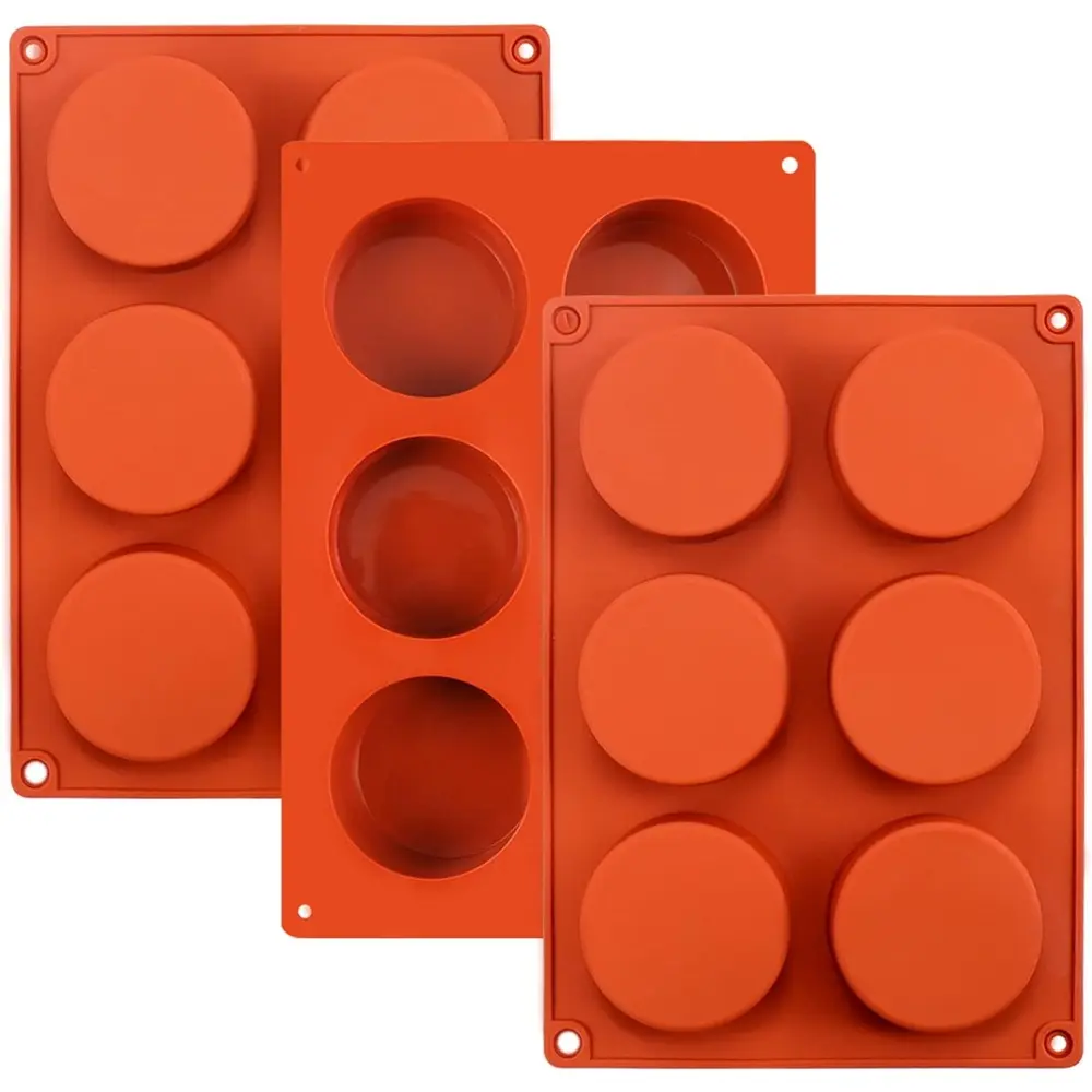 6-Cavity Silicone Round Cylinder Molds - 3 Pcs Oven-Safe Baking Tins for Chocolate Truffles, Candy Making, DIY Beauty Products (Random Color), Silicone Molds