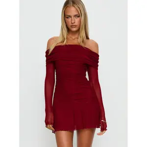 Koki Long Sleeve Off Shoulder Mini Dress Red