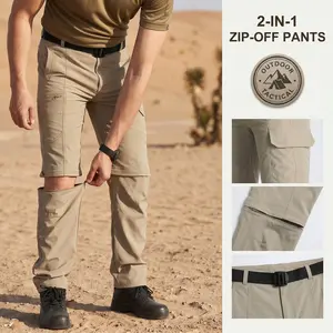 Men’s outdoor 2-in-1 detachable pants, quick-dry breathable fabric, zip-convertible shorts, multi-pocket flap design, contoured cut for unrestricted movement, includes belt, suitable for hiking, mountaineering, summer commuting.