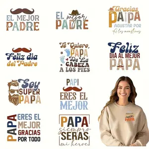 12-Piece Father's Day DIY Heat Transfer Stickers, Washable Plastic Stickers, Themed Graphics, Multilingual Dad Quotes, Multilingual Patterns, Fun Fonts, for T-Shirts, Jeans, Masks, Backpacks, DIY Craft Supplies
