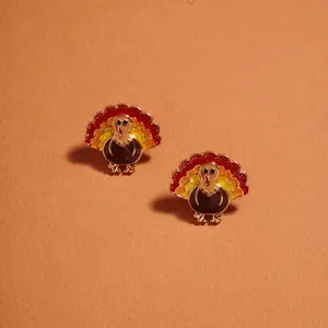 Turkey Shaped Enamel Post Earrings Thanksgiving