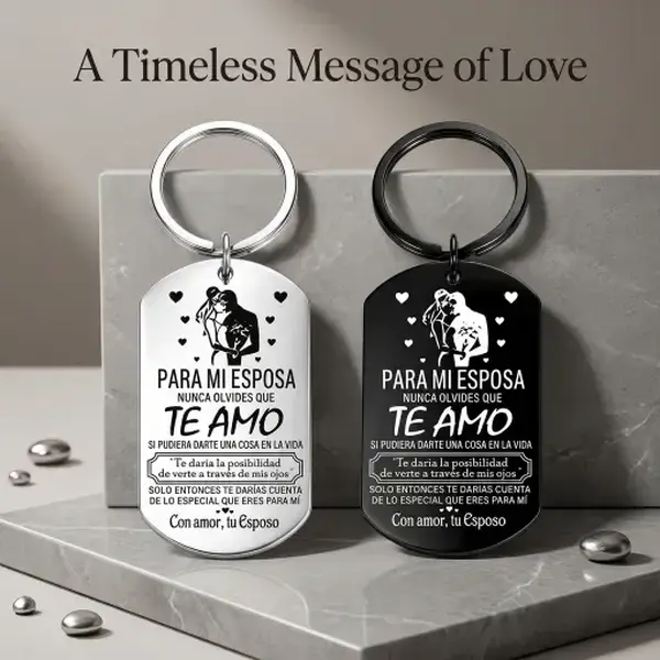 To My Wife Forever Love Keychain, Stainless Steel Keyring,Romantic Husband Gift for Wife with Romantic Spanish love Message, Exquisite Personalized Anniversary Birthday Gift for Her