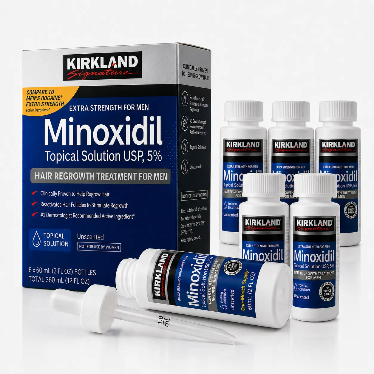 Kirkland 5% Minoxidil Topical Solution Universal Kit for Men and Women, 6 Months Supply - Includes Precision Dropper Applicator for Daily Beauty, Grooming & Personal Care Routine hair serum scalp