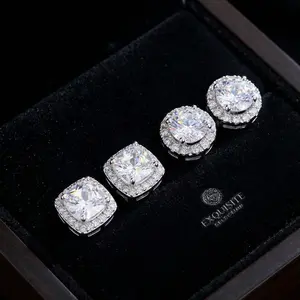 2 Pairs S925 Silver Moissanite Stud Earrings , Hypoallergenic Stainless Steel Round & Square Earrings for Women and Men