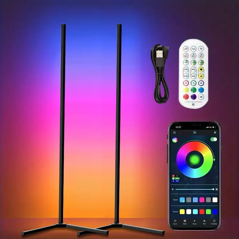 LED Wall Corner Light,USB Powered RGB+IC Music Sync DIY Mode,Timing Function Color Changing Floor Lamp for Living Room, Bedroom,Gaming Room,Home Decor