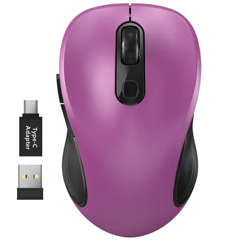 SABLUTE 2.4G Ergonomics Compatible Multi-Device Precise Wireless Mouse - Streamlined Arc Design, 6 Buttons, USB Receiver, Type-C Adapter, No Delays, No Dropouts, for Windows Mac PC Laptop Notebook (Non-Bluetooth) - Back to School