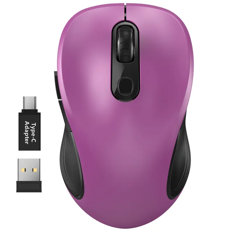 SABLUTE 2.4G Ergonomics Compatible Multi-Device Precise Wireless Mouse - Streamlined Arc Design, 6 Buttons, USB Receiver, Type-C Adapter, No Delays, No Dropouts, for Windows Mac PC Laptop Notebook (Non-Bluetooth) - Back to School