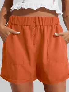 Womens Casual Shorts Comfy Summer High Waist Cotton Shorts Relaxed Fit Trendy Solid Color Lounge Bottom Short Pants