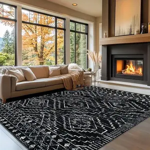 Geometric Pattern Non-slip Floor Mat, 1 Count Soft Thickened Boho Area Rug, Decorative Carpet for Home Living Room Bedroom Study Room,  Home Decor