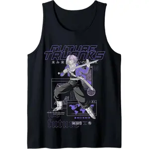 Trunks Vintage Tank Top, Dragon Super Retro Sleeveless Shirt, Future Trunks Anime Tank, Classic Streetwear Muscle Tee, Vintage Fighter Graphic Top, Bold Anime Core Tank For Fans