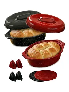 Enameled Oval Baking Dish with Lid, 13 Inch Granite Design, Perfect for Roasting Turkey Bread Beef Vegetables, Thermal Casserole Dish