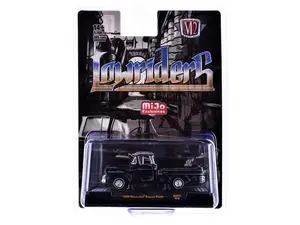 1958 Chevrolet Cameo Pickup Truck Black Metallic with Graphics and Gray Top "Lowriders" 1/64 Diecast Model Car by M2 Machines