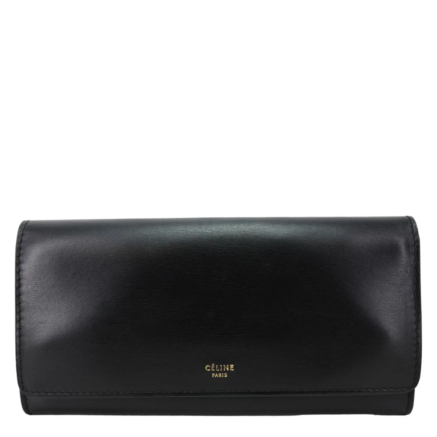 Pre-owned Celine Leather Clutches & Wristlets Logo Flap Large Bifold Wallet Black