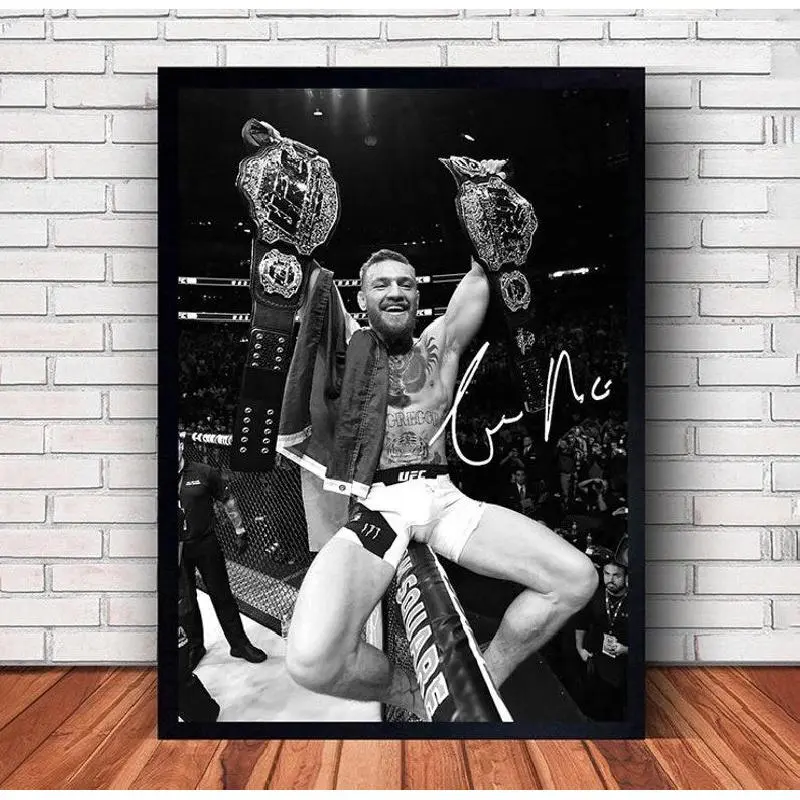 Conor McGregor Double Champion UFC Canvas Wall Art, Black White Signature Fight Photo Print, Man Cave Gym Sports Decor Unframed Canvas Poster, Frame Not Included
