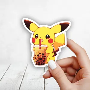 Cute Pikachu Drinking Boba, Pokemon Sticker