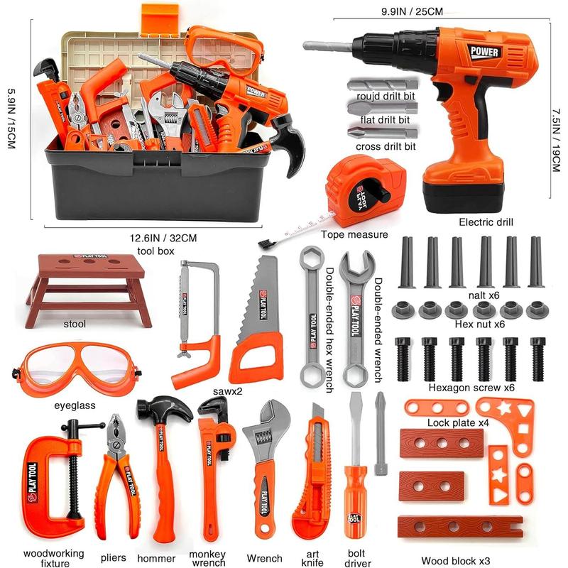Kids Tool Set – 48 Piece Toddler Tool Set with Electronic Toy Drill& Tool Box,Pretend Play Kids Toys,Construction Kits Toys for Kids Ages 3 4 5 Years Old, Toddler Boy
