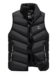 Men's Down Cotton Vest Jacket Gilet, Autumn Winter Outerwear, Youth Fleece Lined Thickened Warm Shoulder Pad, Trendy Korean Style Backless Top