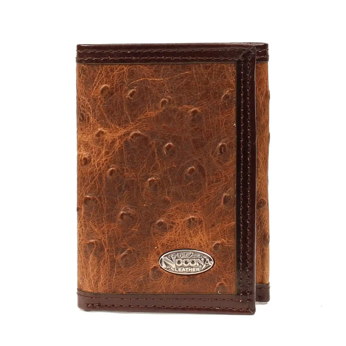 Men's Western Cowboy Wallet, Vintage Ostrich Print Genuine Leather Organizer with Silver Concho, Multiple Card Slots and ID Window, Durable Construction, Authentic Cowboy Style, Cash Compartment, Western Detail, Cowboy Theme