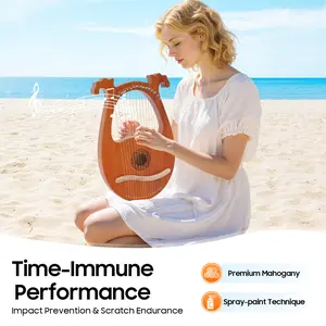 CNCEST 16-String Mini Harp, Mahogany Portable Lever Harp with Tuner & Plectrums, for Beginners Kids Adults, Travel Folk Music Instrument