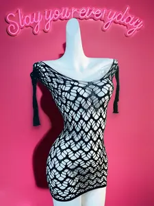 Women's Solid Color Hollow Out Fishnet Mesh Cover Up Dress without Bikini Set, Casual V Neck 3/4 Length Sleeve Cover Up for Beach Holiday Vacation, Ladies Summer Clothes