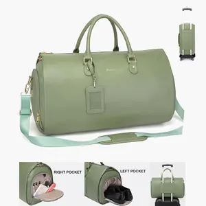 Large Capacity Travel Rolling Garment Bags with Wheels, Women＆Men Duffel Bag Tote bag for Travel, PU Leather Convertible Suitbag with Shoe Compartment,Casual Sports Fitness Bag