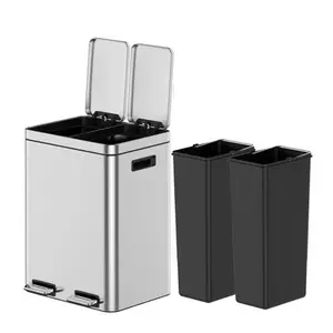 40L (2x20L) Dual Stainless Steel Recycling Trash Can - Soft-Close Lid, Step Pedal