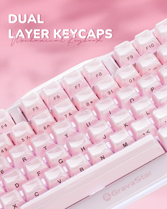 GravaStar Mercury K1 - Sakura Pink 75% Pink Wireless Creamy Keyboard, Aluminum Alloy Exoskeleton Design Mechanical Gaming Keyboard, Creamy Keyboard, Gasket Hot-Swap Socket, Linear Switches, RGB Backlit