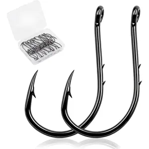 Octopus Baitholder Fishing Hooks, 50/100pcs Bait Holder Hook Sharp Double Barbed High Carbon Steel Offset Circle Hooks Live Bait Fish Hooks for Freshwater Saltwater Size 8-5/0