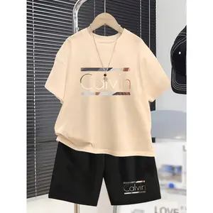Kids Classic Letter Print Two-Piece Set- Comfortable and Breathable Set(-Shirt+ Shorts), Outdoor Essential, Perfect for Outdoor