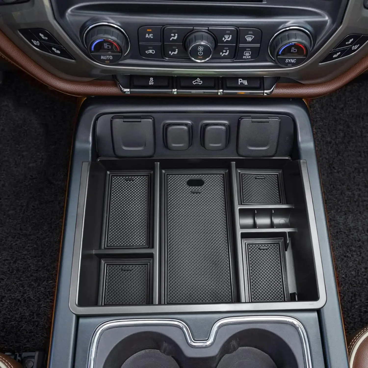 Center Console Organizer Tray Compatible with 2014-2018 Chevy Silverado/GMC Sierra 1500 Accessories 2015-2019 Silverado/Sierra 2500HD/3500HD Compartment Storage,Full Console w/Bucket Seat ONLY