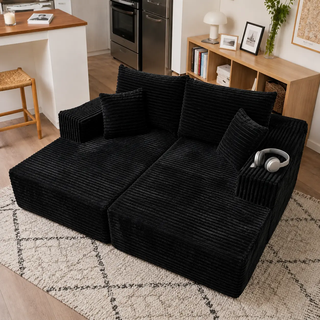 Boneless Modular Sectional Sofa, No Assembly Required Cloud Couch with Deep Seat, High-Resilience Foam & Soft Corduroy Fabric, Convertible Compressed Couch for Living Room, Apartment