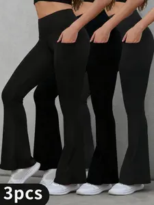 3-piece women's wide-leg pants, casual and versatile, fashionable and comfortable, black wide-leg pants, women's flared pants, high-waisted wide-leg pants