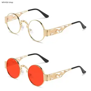 Glasses, Vintage Steampunk Eyewear, 2 Pair Gold Metal Frame Glasses, Ornate Temples Non Prescription Frames, Industrial Gothic Accessory for Office, Themed Events, Formal and Casual Daily Wear