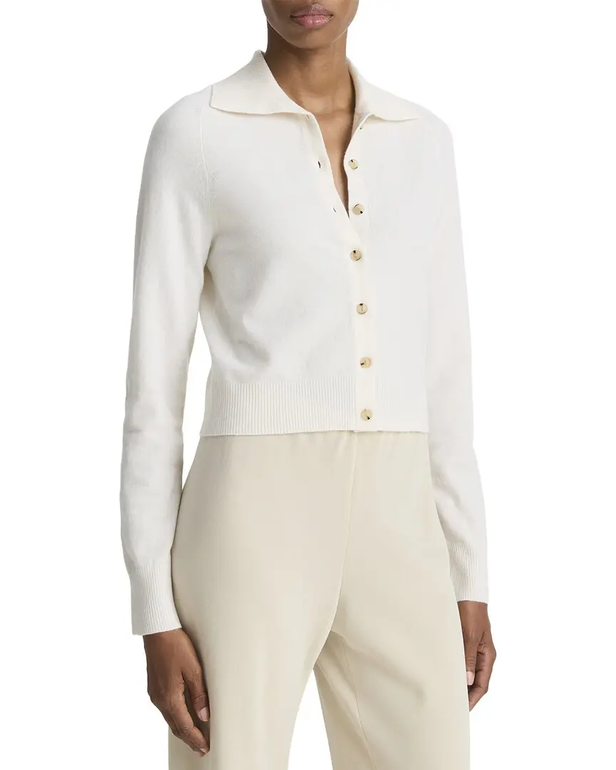 Vince Button Up Wool & Cashmere-Blend Polo Cardigan