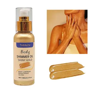 TinMeZor Shimmer Body Oil - 3.4 Fl Oz Waterproof Radiant Body Highlighter for Women, Long Lasting Shimmer Makeup face paint
