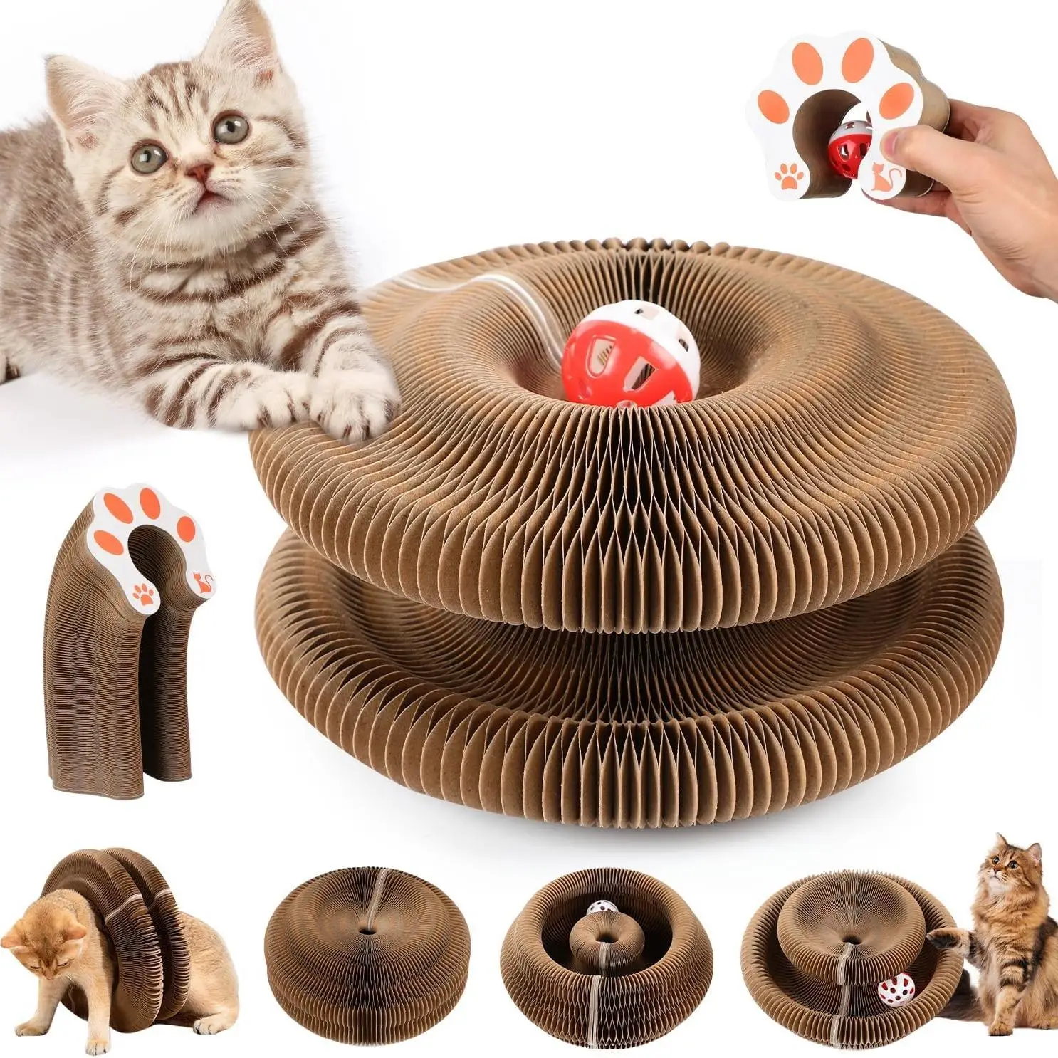 Cat Scratcher Toy, 1 Box Foldable Cat Scratcher Toy with Ball, Interactive Cat Toy, Pet Supplies for Indoor and Outdoor Use, Christmas Gift