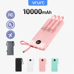 VRURC T17 10000mAh 22.5W Fast Charging Power Bank, 4 Built-in Cables, 5 Output & 3 Input USB-C Battery Pack with Lanyard for iPhone 17 16 15 14 13, Samsung Galaxy - Pink
