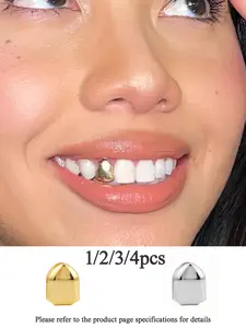 CRUSH CR 14K Gold Plated Solid Single Tooth Cap Set for Men Women, SHypoallergenic Removable, Perfect for Hip Hop Concerts, Streetwear Fits, Club Nights Urban Street Style, Durable Tarnish-Resistant Plating, Ideal Subtle Bling Dental Jewelry, Tooth Gems