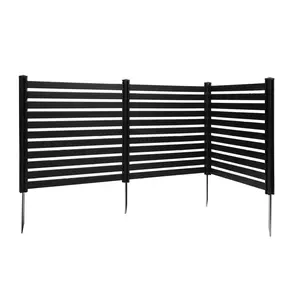 Outdoor Privacy Screen 3 Panel, 50 x 39 in Vinyl Fence, AC Cover, Trash Can Enclosure, 27.6" Ground Stakes, Black Default