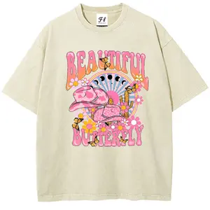 Beautiful Butterfly Cowgirl Washed Oversized Tee, Boho Western Desert Aesthetic T-Shirt, Retro Streetwear Unisex Top