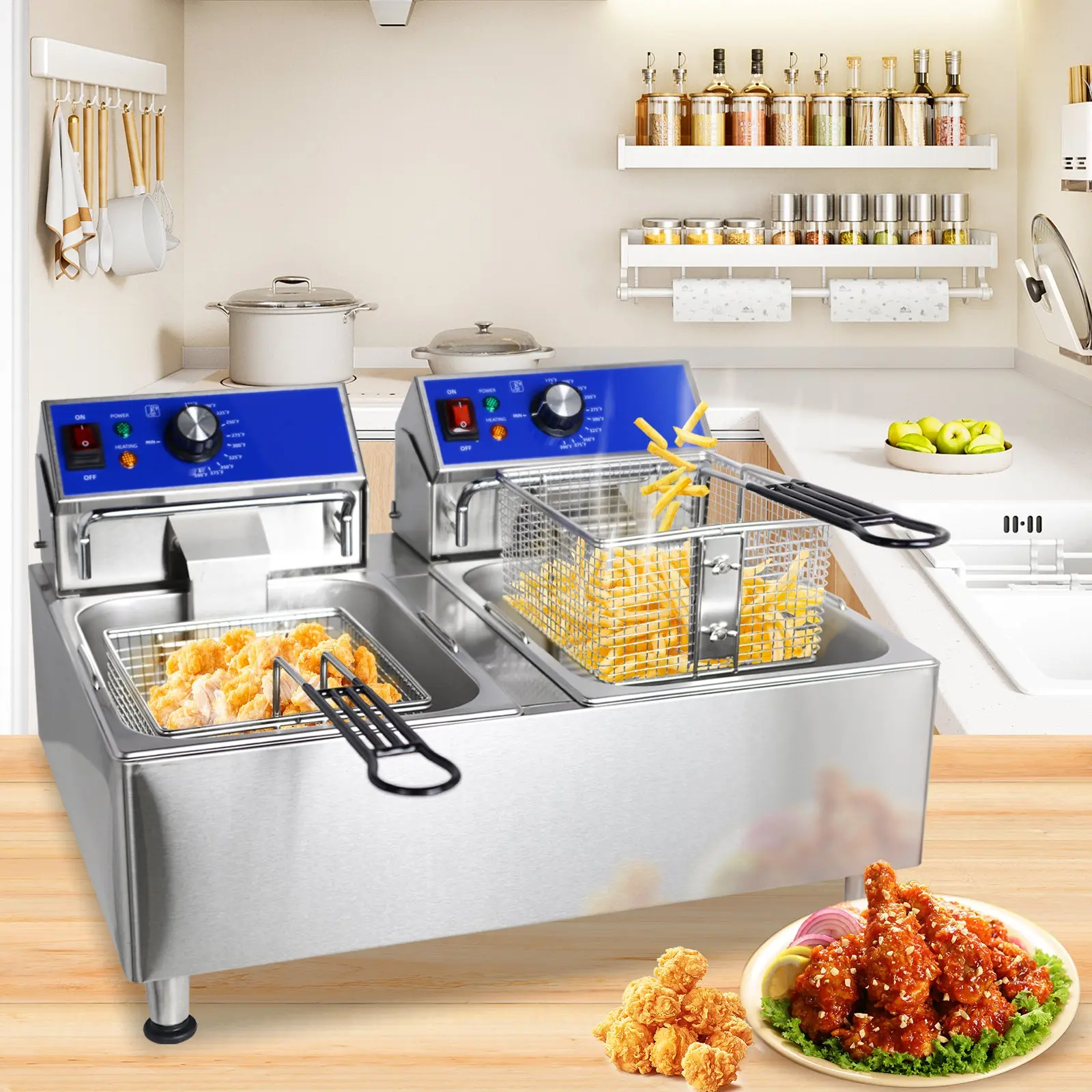Hakka Stainless Steel 20L Commercial Deep Fryer with Basket, 3600W Electric Frying Machine, ETL Certified, Stainless Steel Fryer