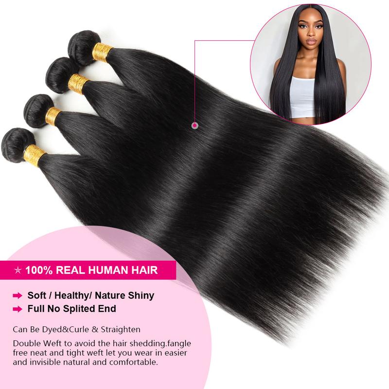 Brazilian Straight Bundles with Closure Human Hair Bundles with Lace Closure Straight Human Hair 3 Bundles with 4x4 Closure