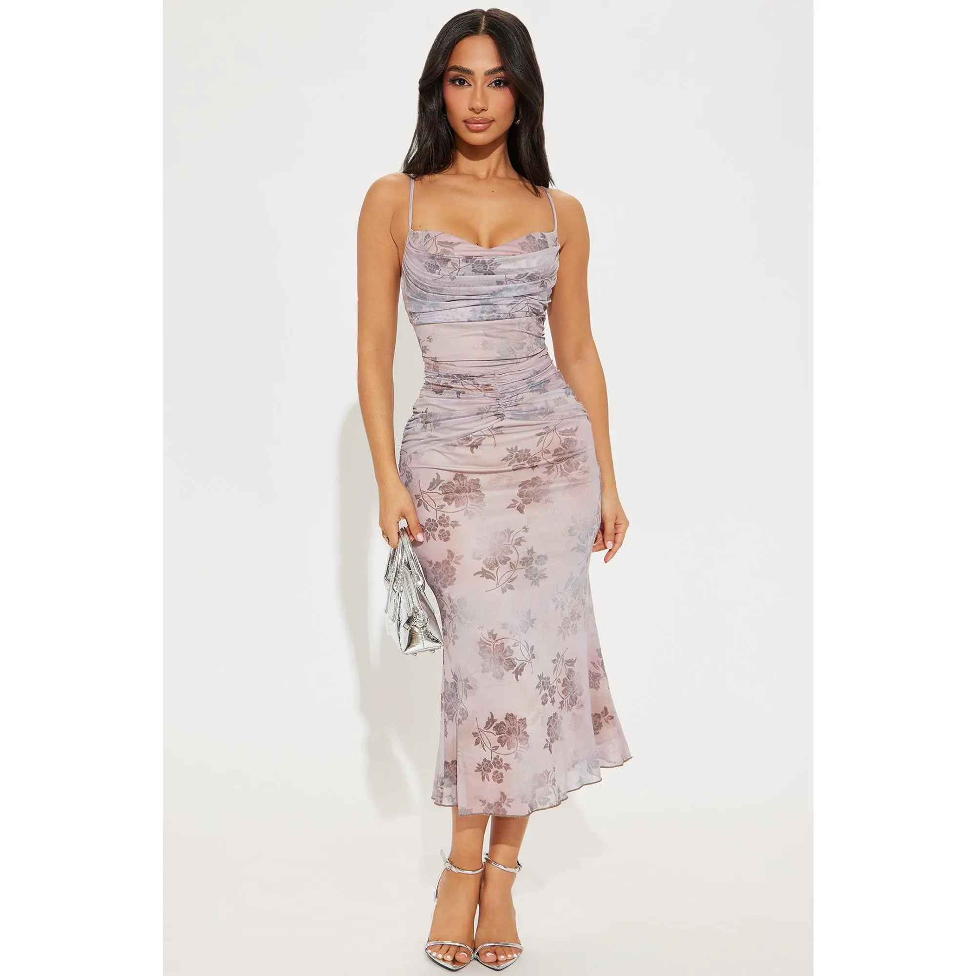 Evening Of Romance Mesh Midi Dress - Taupe/combo