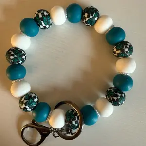 Lagoon Blue and Checkered Butterfly Wristlet with Black Chain Beaded Bracelet for Everyday Wear & Casual Outings