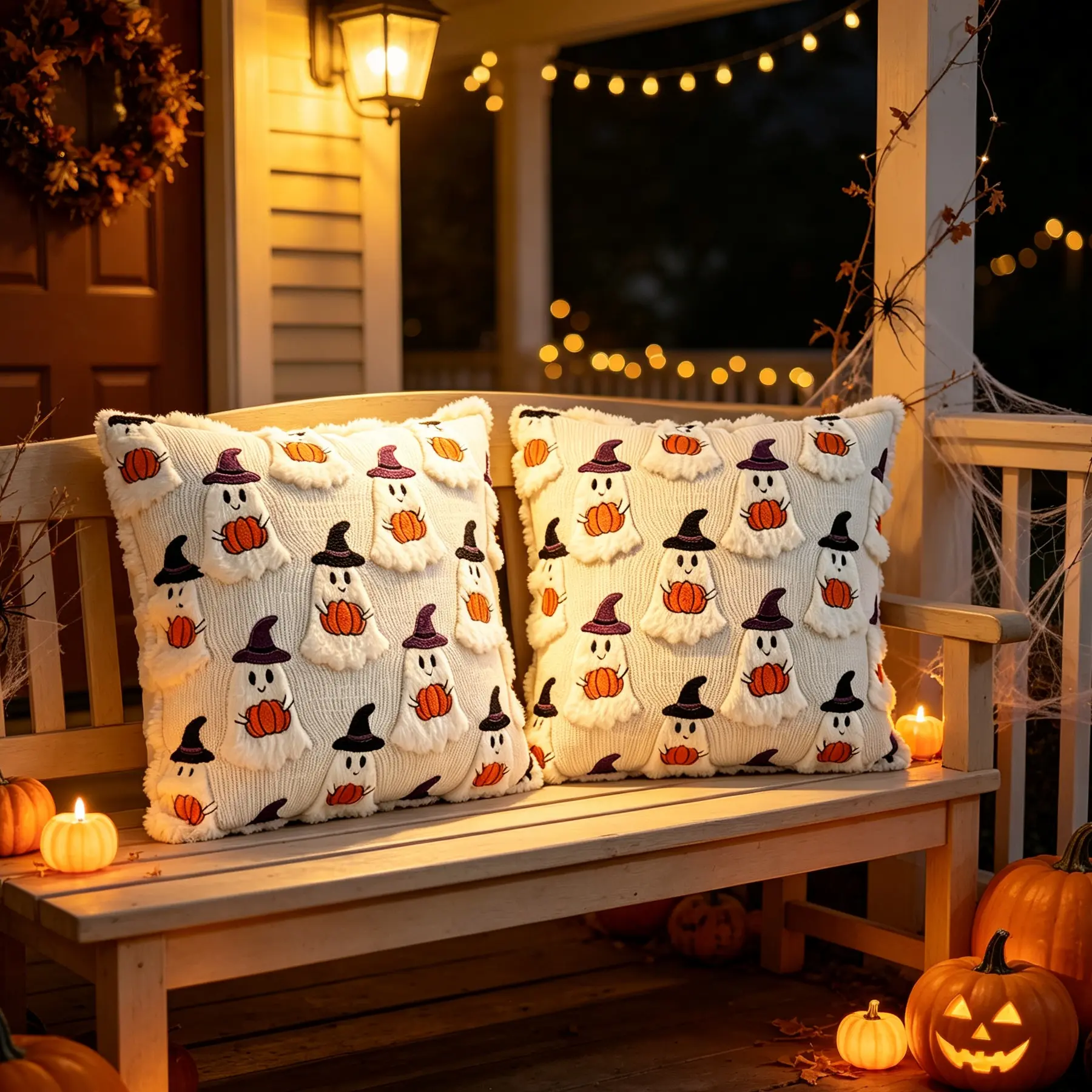 Halloween Pillow Cover Halloween Decorative Pumpkin Ghost Decorative Cushion Case Soft fabric 18*18 set of 2 for Sofa Couch Bedroom Halloween decorations