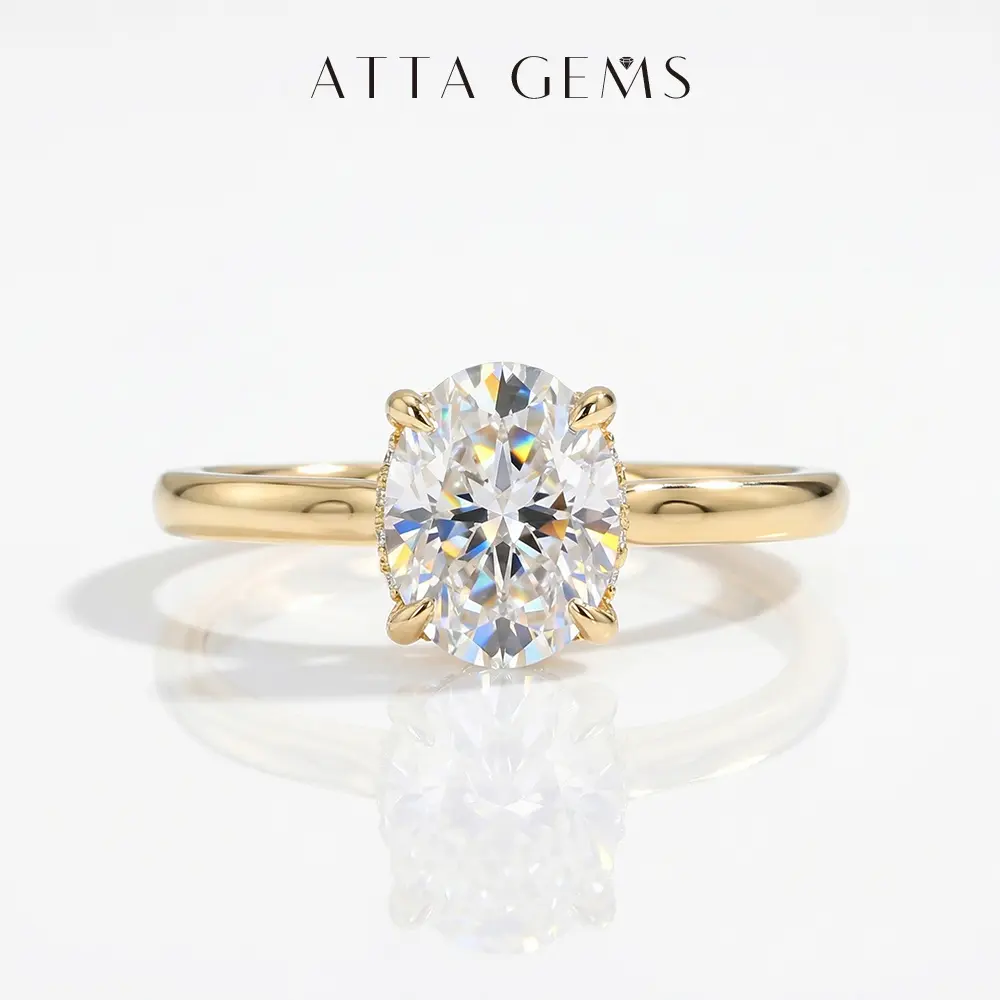 ATTAGEMS Classic Oval Cut 2CT D Color Lab-Created Moissanite Ring for Women 14K Gold Plated Copper Ring Engagement Wedding Anniversary Fine Jewelry Gift RU04, Engagement Rings, Single Stone summerwins,summerwins