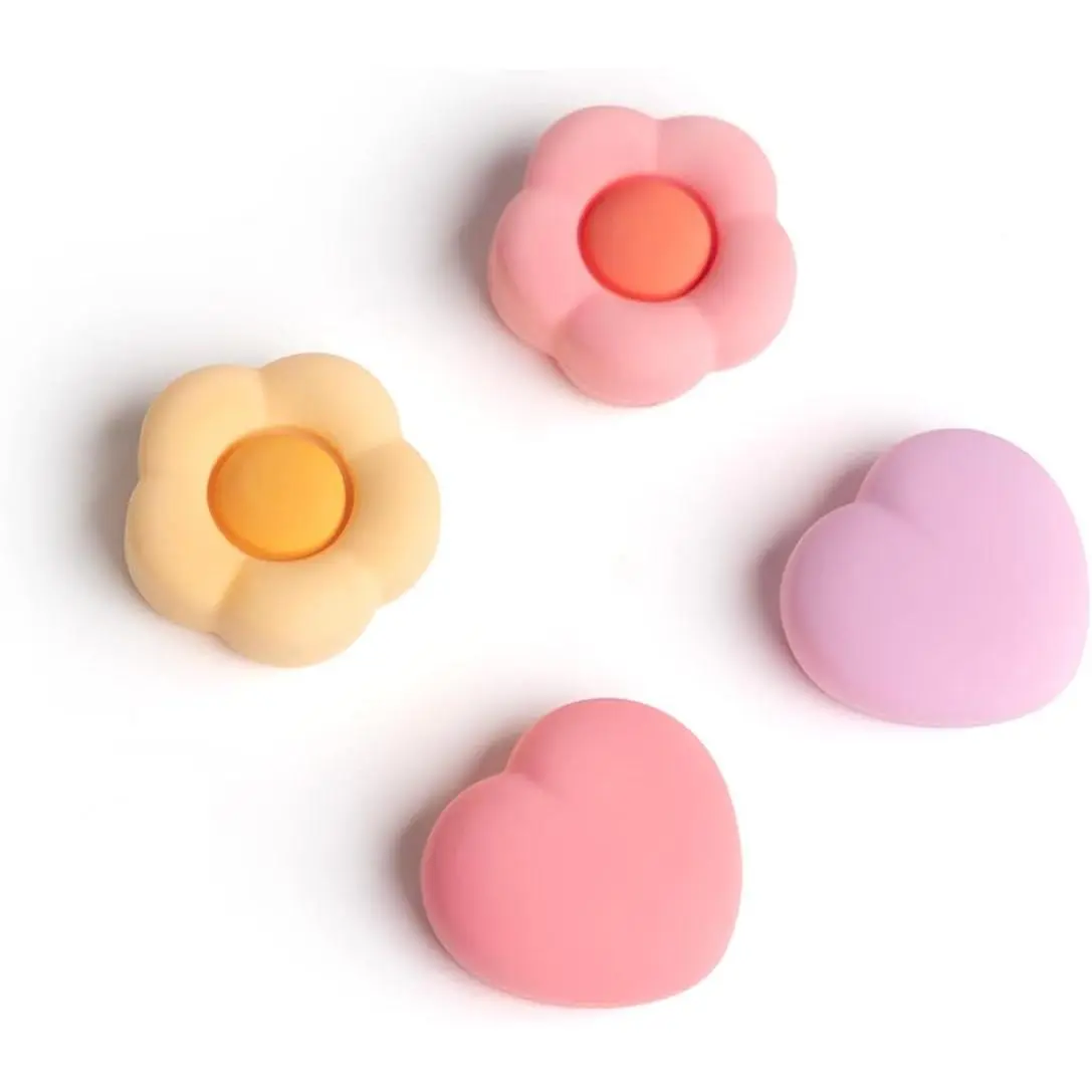 L-RDC011 Soft Silicone Joycon Thumb Grip Caps, 4PCS Cute Heart & Flower Design Pink&Yellow Covers, Easy-to-Install Console Accessories for Protecting Nintendo Switch/OLED/Switch Lite Analog Sticks