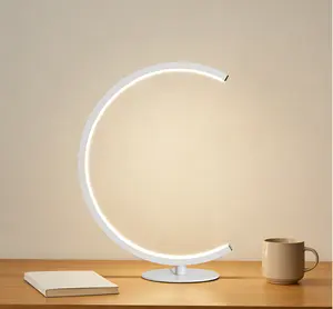 Modern C-Shaped LED Table Lamp, Dimmable Warm White Night Light for Bedroom, Living Room, Office Desk, Minimalist Crescent Moon Bedside Lamp with Touch Control